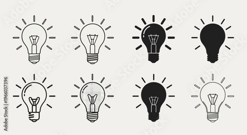 Creative light bulb icons set in minimalist style for ideas and innovation concepts