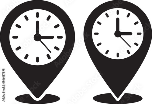 Time management location map pin icon silhouette graphics.