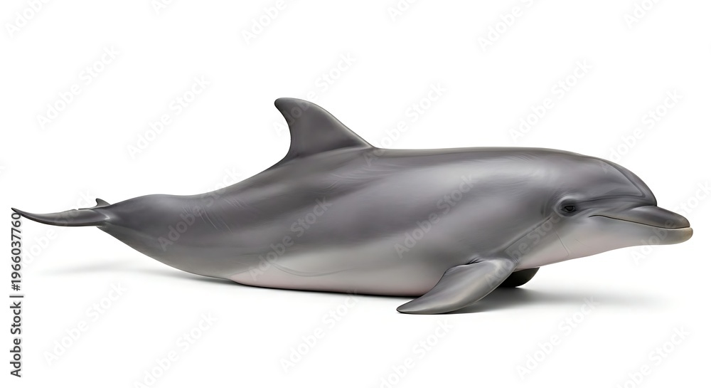 Obraz premium A sleek and graceful bottlenose dolphin swimming majestically, isolated on a pristine white background.