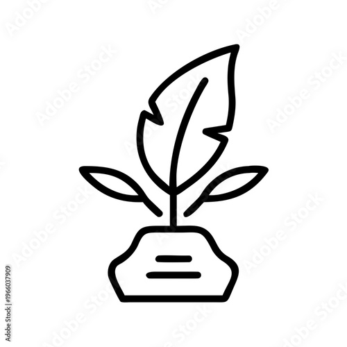 Plant with a leaf growing from a rock in a minimalistic design for literary festival concept