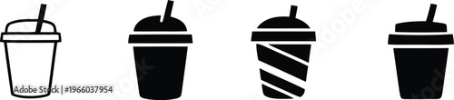 Coffee cup with straws in various styles. Coffee cup lid icon set, disposable drink cup with lid and angled straw icon, Vector illustration !	
