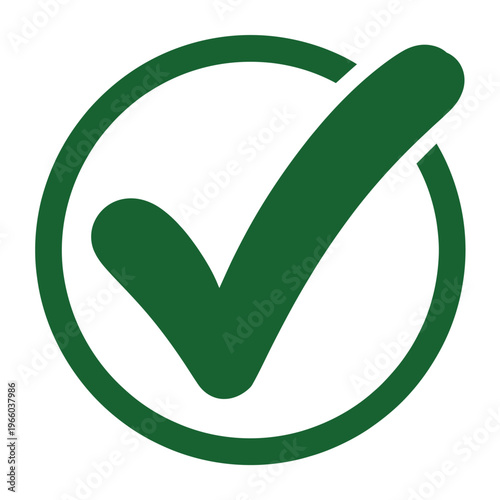 A simple flat design illustration of a dark green checkmark inside a circular frame high quality