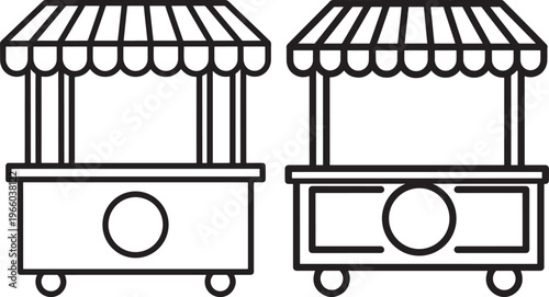 Street food stall outline icon market cart kiosk design.