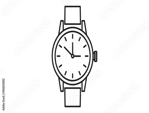 A simple line drawing of an analog wristwatch with a white face