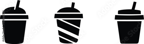 Coffee cup with straws in various styles. Coffee cup lid icon set, disposable drink cup with lid and angled straw icon, Vector illustration !	
