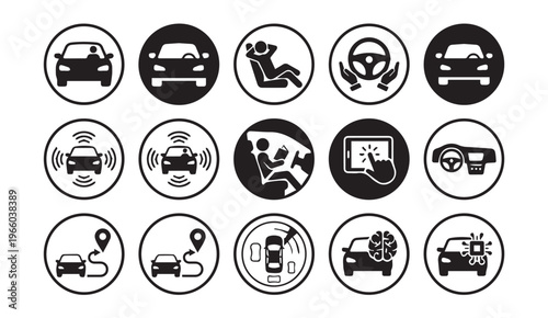 Self-driving car technology icons and symbols