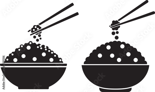 Rice bowl and chopsticks icon silhouette black.
