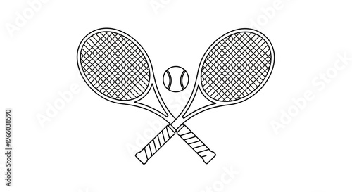 Simple line drawing of two tennis rackets and a ball