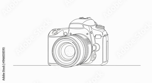 Line art illustration of a digital slr camera with a lens