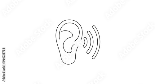 Line drawing depicting a human ear and sound waves emitting outwards