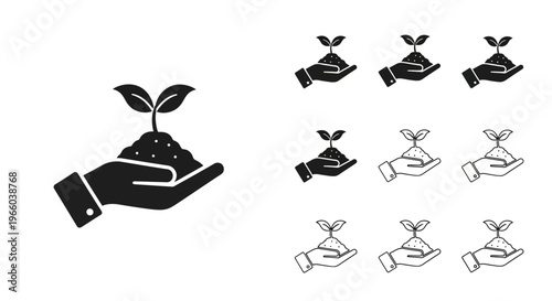 Hands holding soil with seedlings a growth and care concept