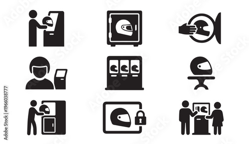 Helmet locker and access point icons with user interaction