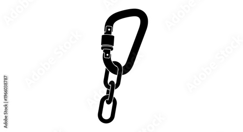 Black and white illustration of a carabiner with chain links