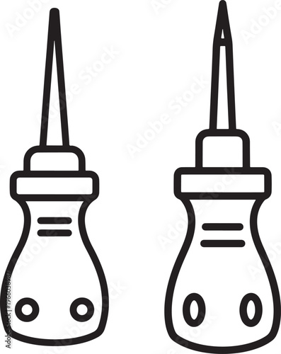 Small awl tool icon with wooden handle, handcraft equipment silhouette.