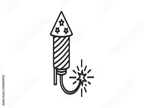 A black and white drawing of a firework with a sparkler