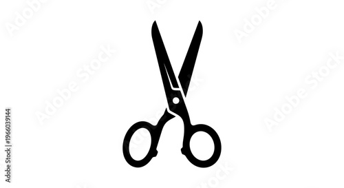 Black silhouette depicting a pair of open scissors on a white background