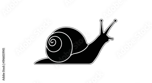 Simple black silhouette of a snail with visible shell and antennae