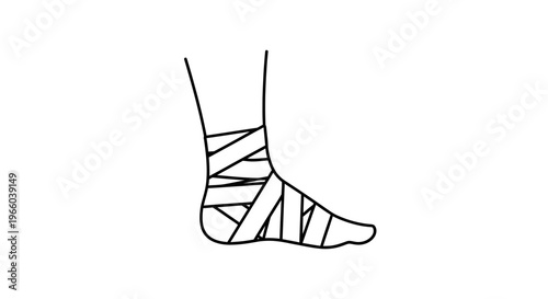 Simple line drawing of a foot and ankle wrapped in bandages