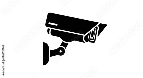 A black silhouette illustration of a modern security surveillance camera