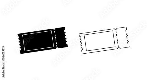 Two monochrome ticket illustrations one black one white with a notched design