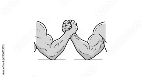 An illustration depicts two muscular arms engaged in an arm wrestling match