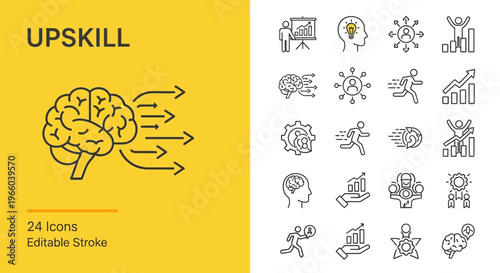 Upskill Brain Icons Learning, Growth, Ideas, and Career Development Collection