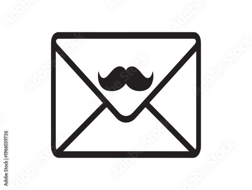 A black and white icon of an envelope with a mustache