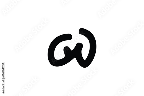 A minimalist design featuring stylized interconnected black letters g and w against a white background