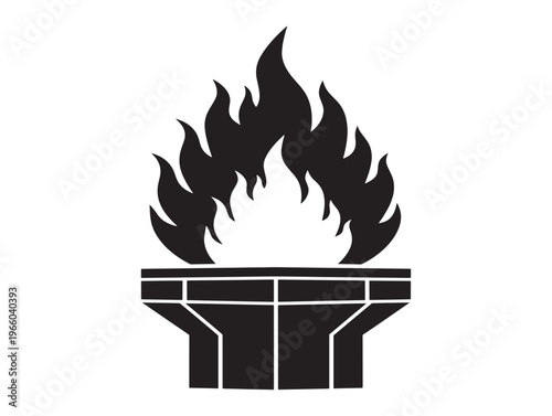 A black and white image of a stylized torch with flames rising from it