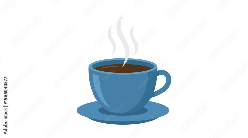 Obraz premium Steaming hot blue coffee cup.