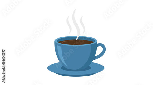 Steaming hot blue coffee cup.