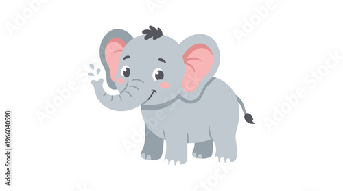 Cute Cartoon Elephant Waving Smiling.
