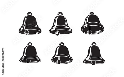 Elegant Black and White Bell Icons Set for Holiday and Notification Designs
