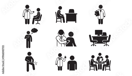 Medical healthcare icons for doctor patient consultation and clinical checkup