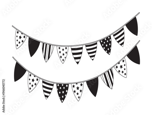 Black and white bunting flags with various patterns