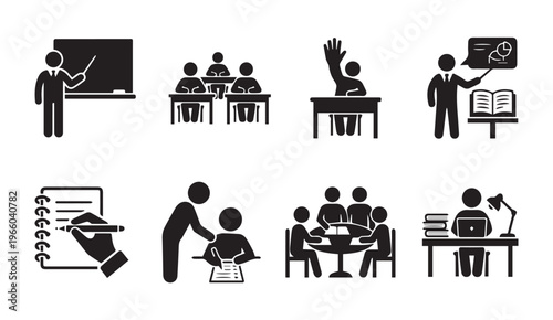 Education and learning icons silhouette set