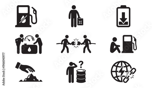 Energy and fuel icons: gas, electric, battery and environmental concepts