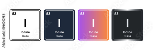 Iodine I 53 Periodic Table Element Tile. Vector Illustration, Minimalist Design, Isolated on Background, UI Icon Style, Modern Chemistry Graphics.