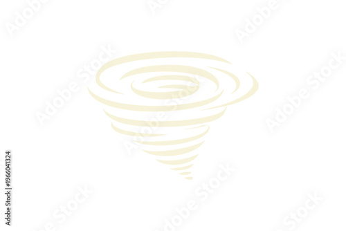 A minimalist illustration depicts a swirling conical shape resembling a stylized tornado or vortex high quality