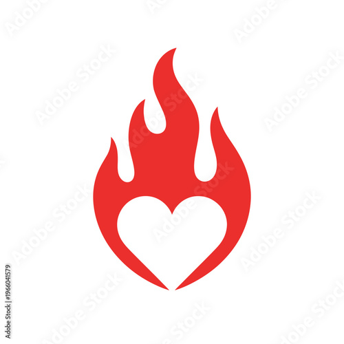 A vibrant red flame is shaped like a heart symbolizing passionate love and intensity high quality