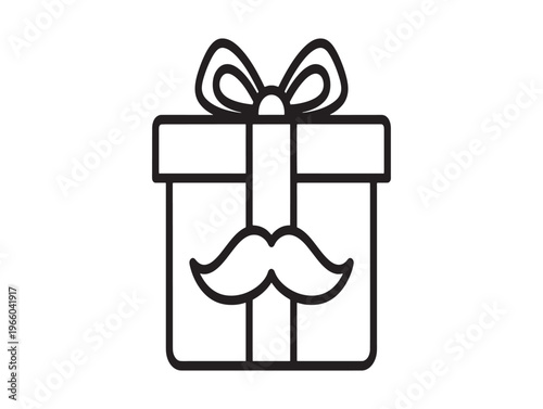A gift box with a ribbon and a handlebar mustache