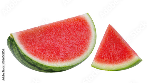Quadro em tela Red watermelon slices green rind, perfectly isolated on transparent background