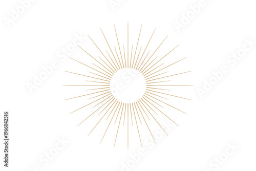 A radiant sunburst design featuring golden lines emanating from a central bright circle on a white backdrop