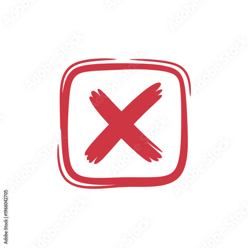 A hand drawn red square with an x inside indicating denial or a negative confirmation
