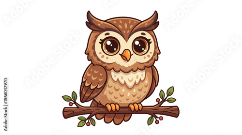 Brown owl sitting on branch.