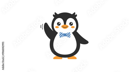 Cute Cartoon Penguin Wearing Scarf.