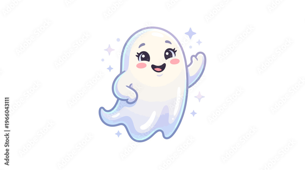 Fototapeta premium Cute cartoon ghost character smiling sweetly.