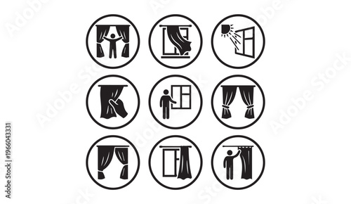 Window and curtain adjustment opening closing ventilation icons
