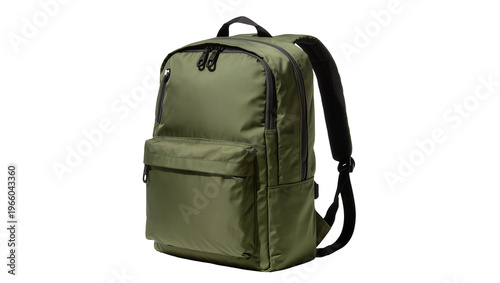 Obraz na plátne Olive green backpack black zippers, isolated on transparent background