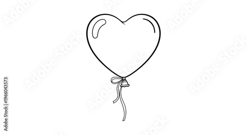 Heart shaped balloon with bow in minimalist black outline drawing